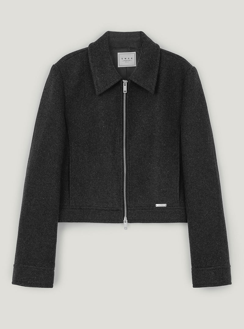 Deit collar zipper cropped jacket