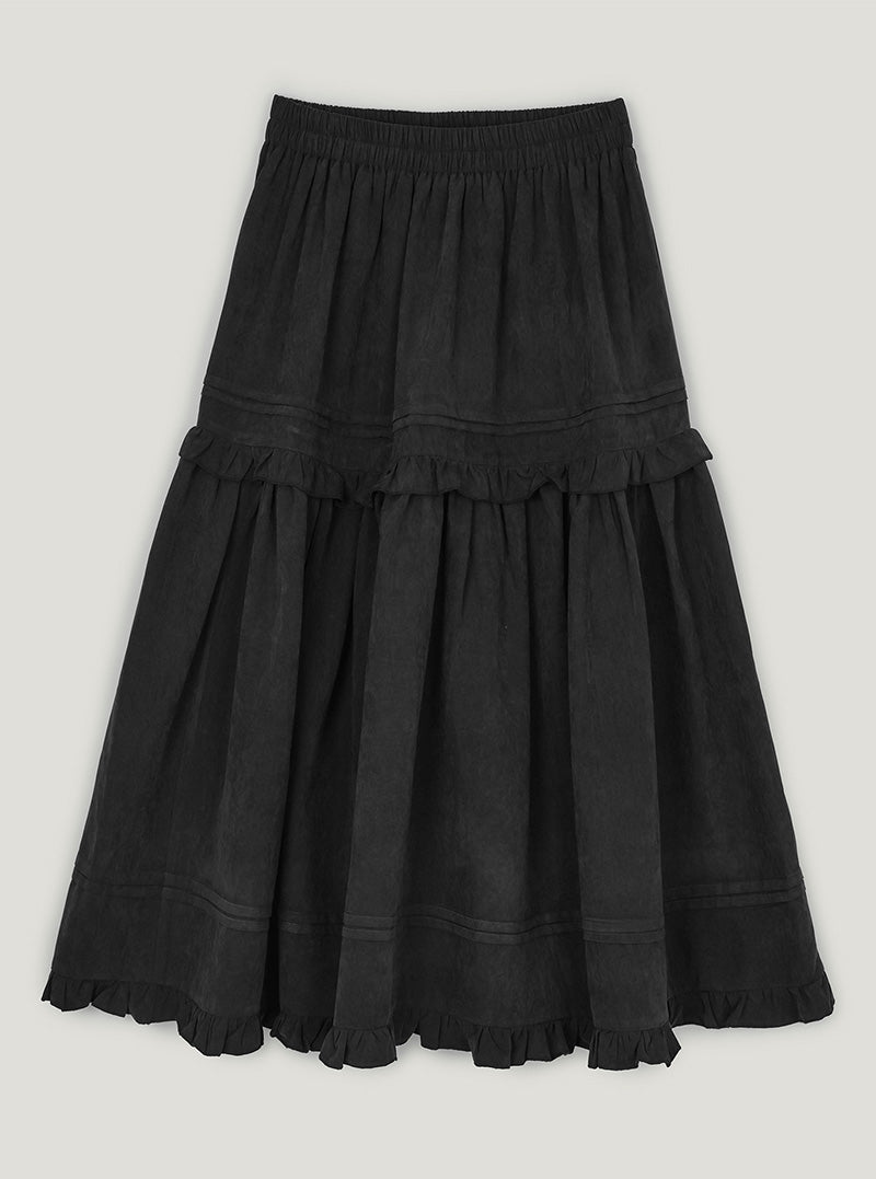 Ridil suede frill flare long skirt