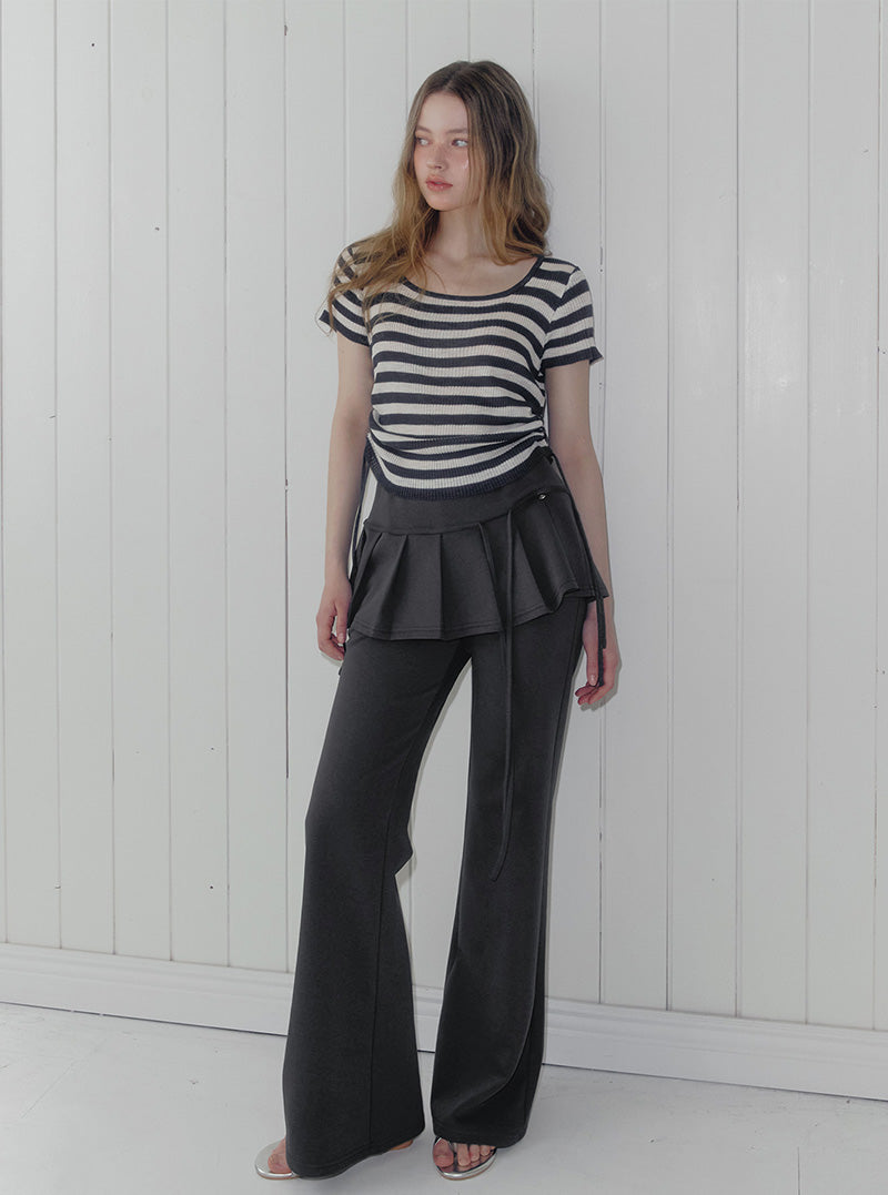 Renbe pleats layered banding long pants