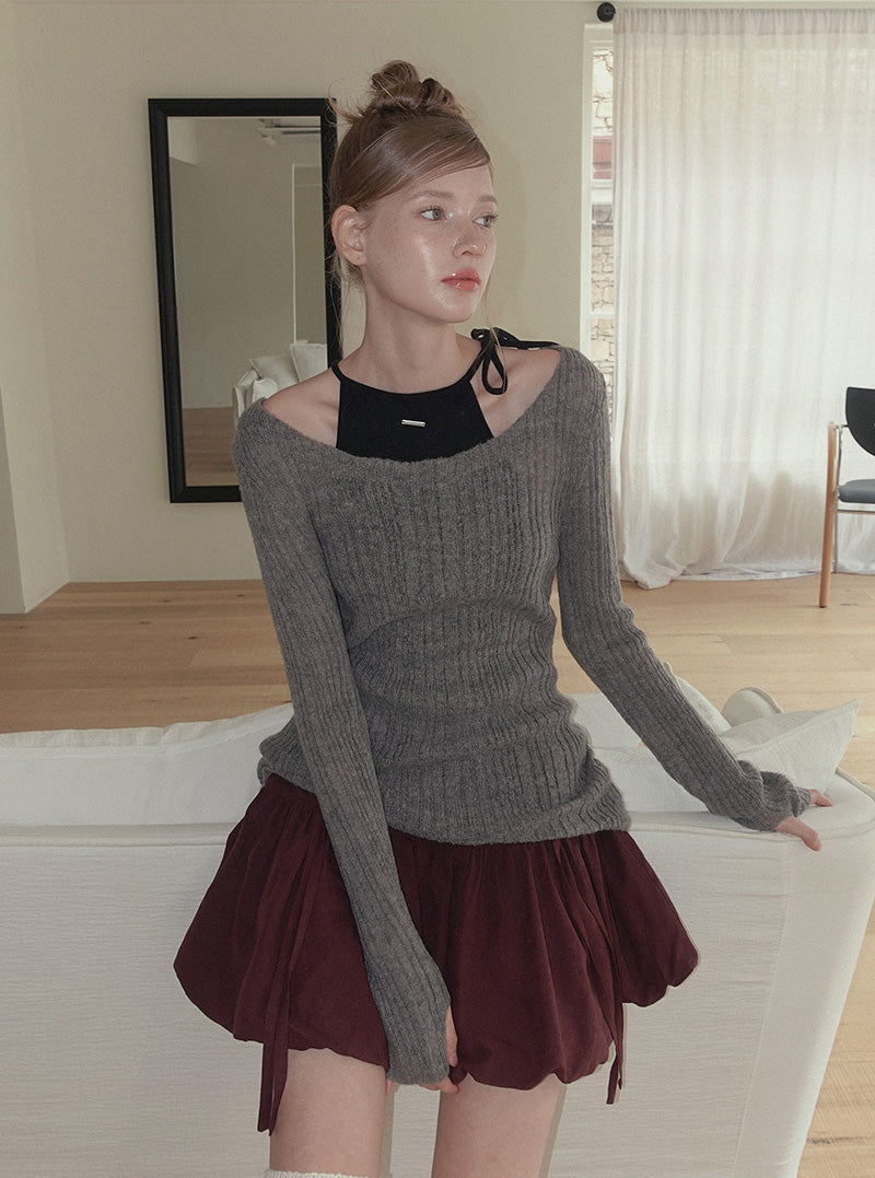 Repco see-through boat neck long sleeve knit