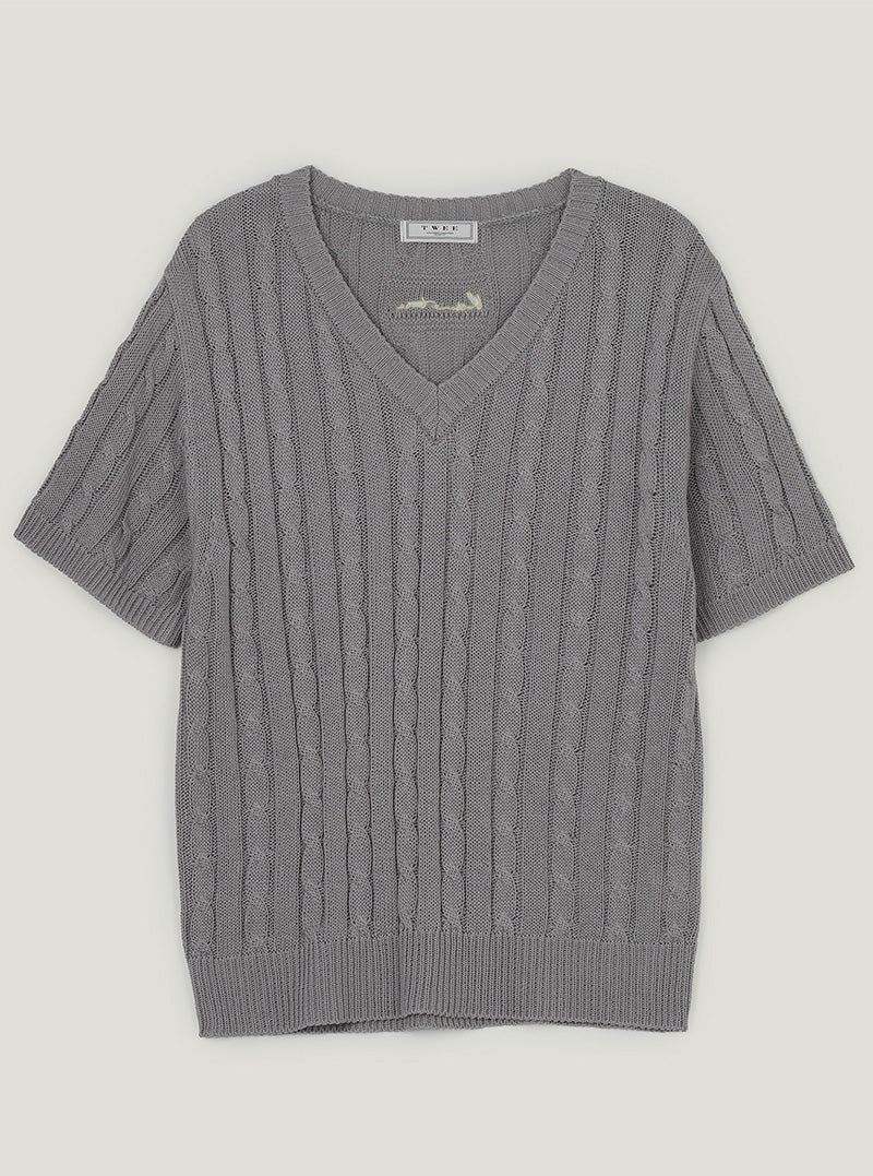 Teril cable v short sleeve knit