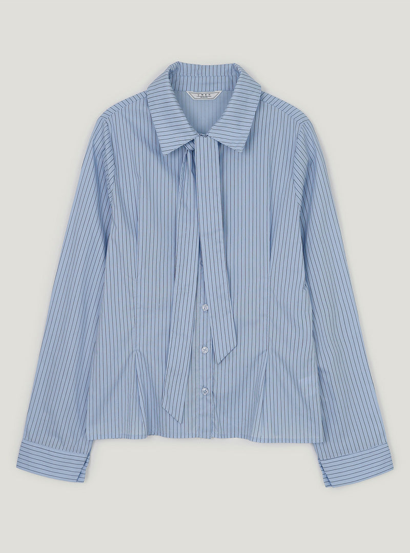 Rine stripe pintuck long sleeve shirt (strap set)
