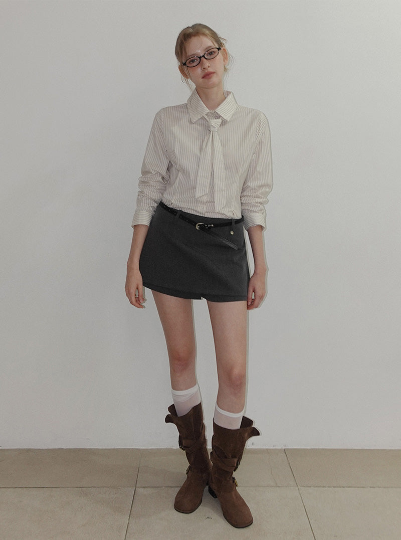 Tillen basic mini skirt shorts belt set
