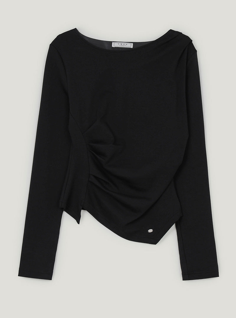 Siter asymmetrical shirring long sleeve T-shirt