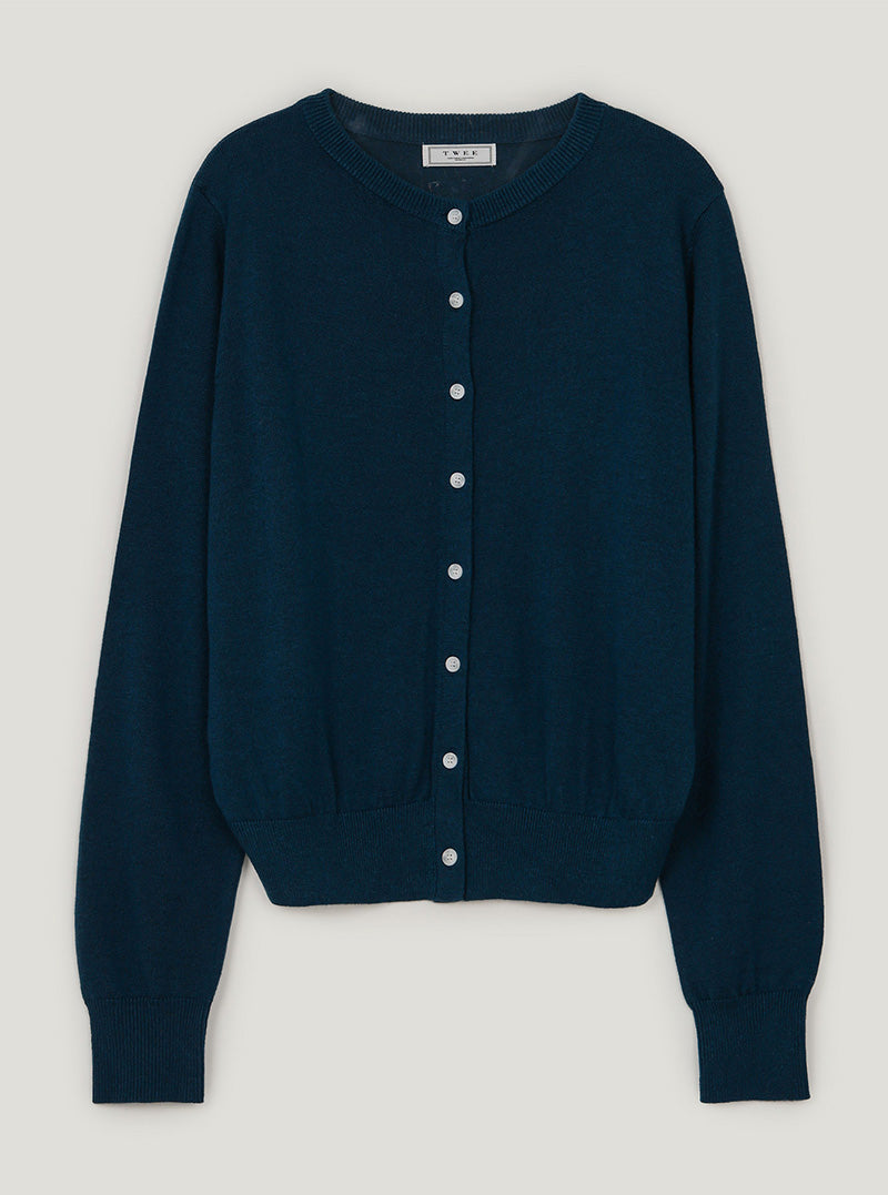 Ichen basic round neck knit long sleeve cardigan