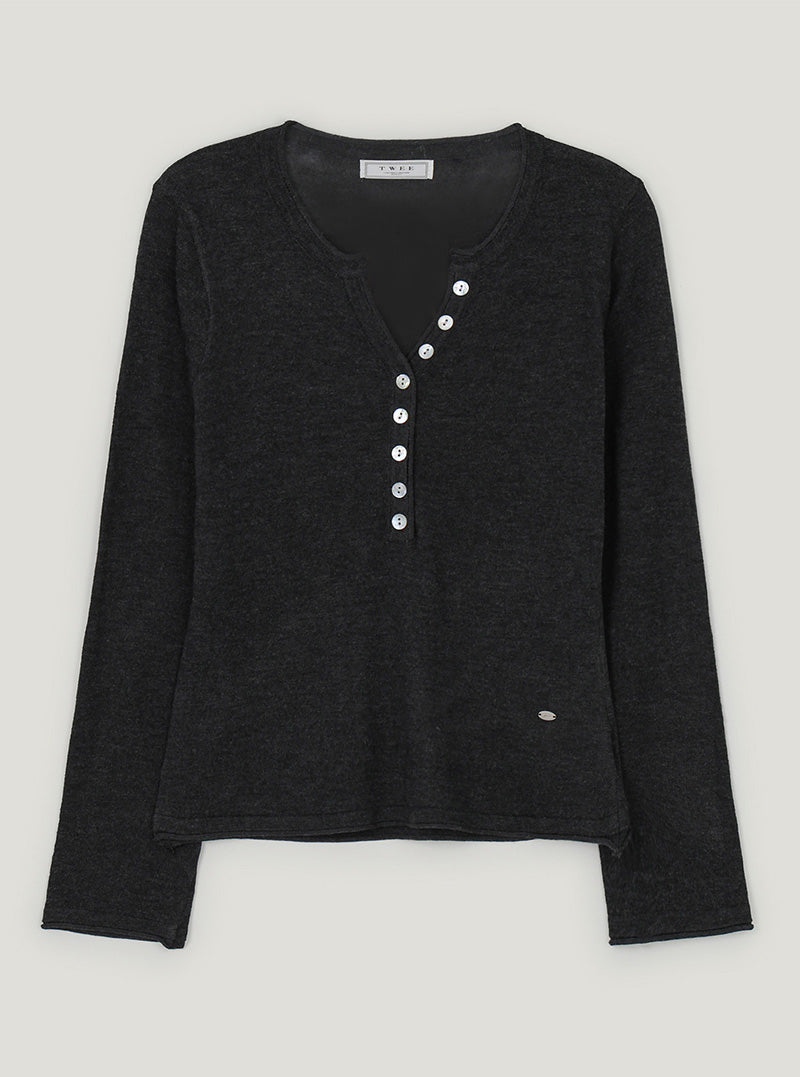 Kidit button V-neck long sleeve knit