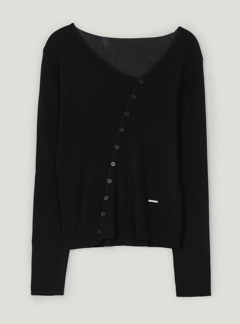 Pullit diagonal asymmetric button long sleeve knit