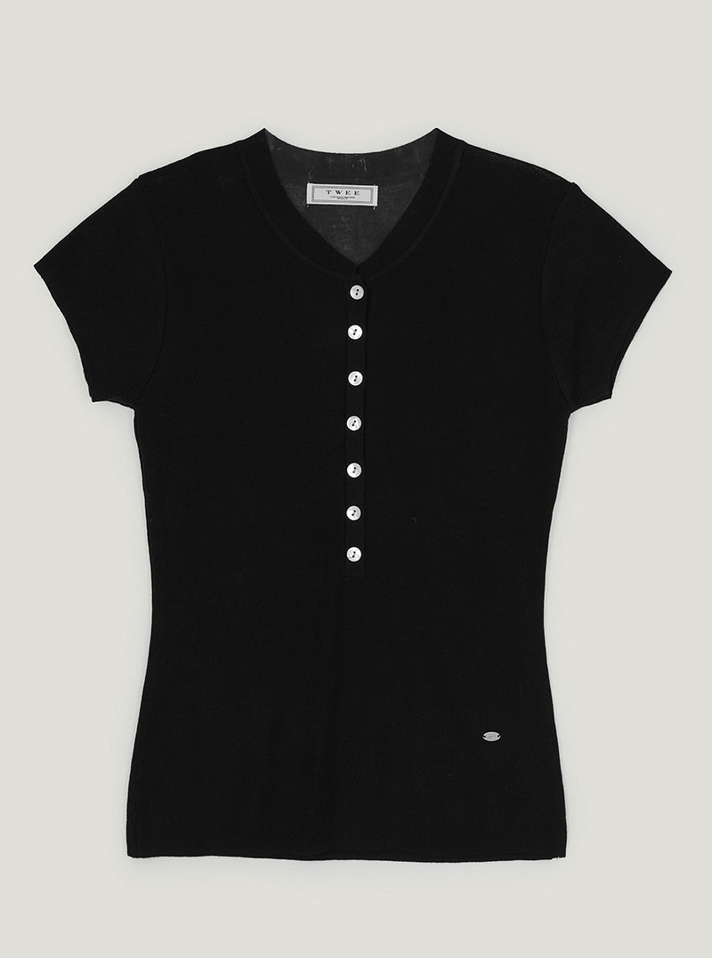 Nien shell button short sleeve knit