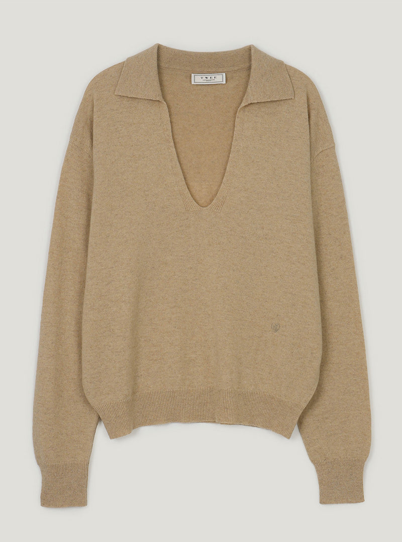 Bwen deep V-neck collar long sleeve knit