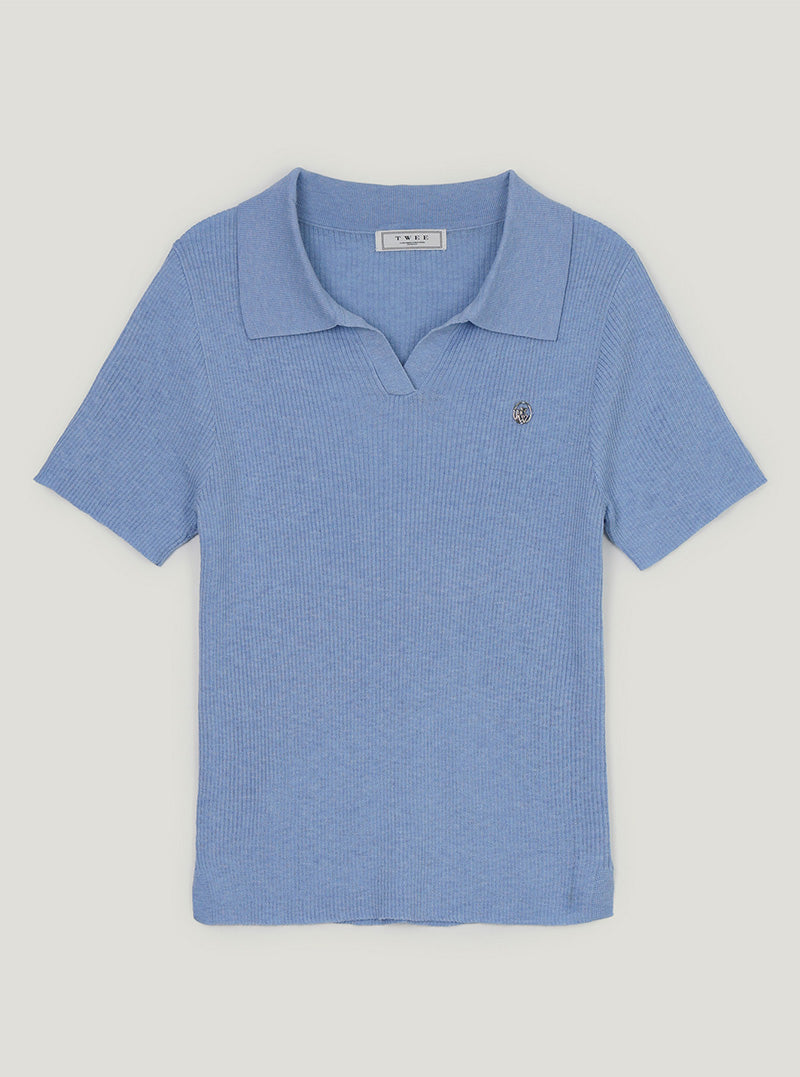 Rildin open collar short sleeve knit
