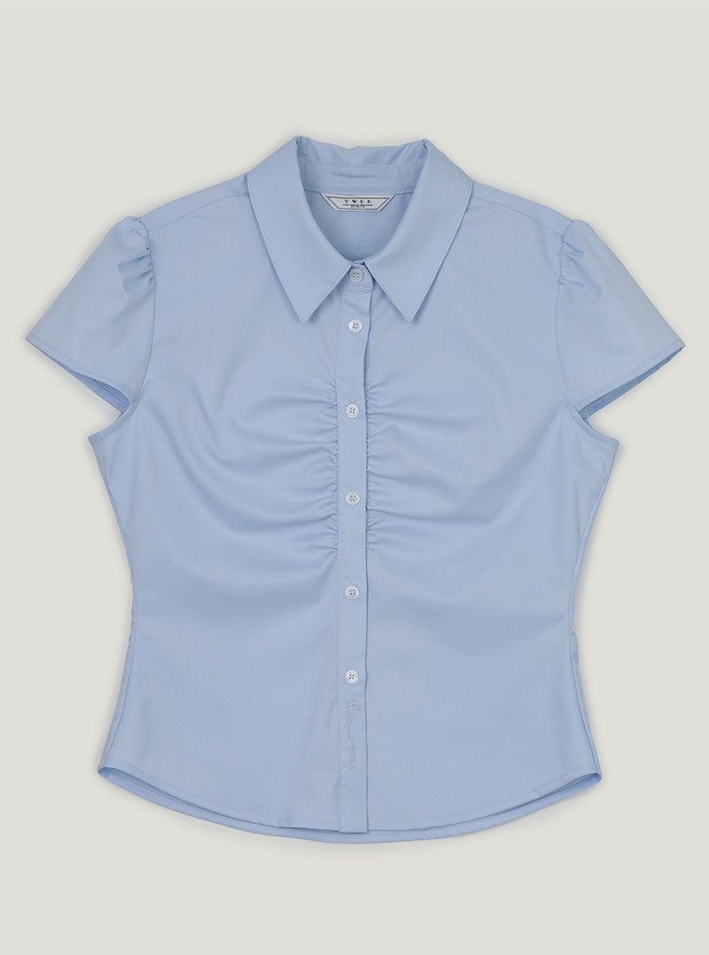 Uple shirring collar short sleeve blouse