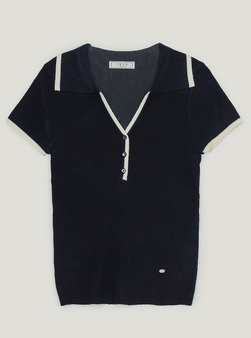 Cellun contrast collar short sleeve knit
