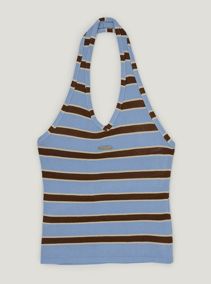 Heron contrast stripe halter knit sleeveless