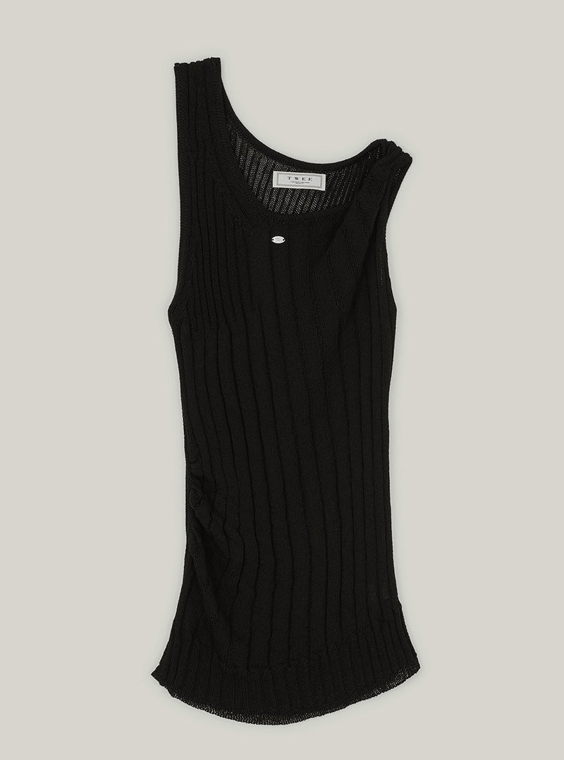 Pken unbalanced twisted knit sleeveless