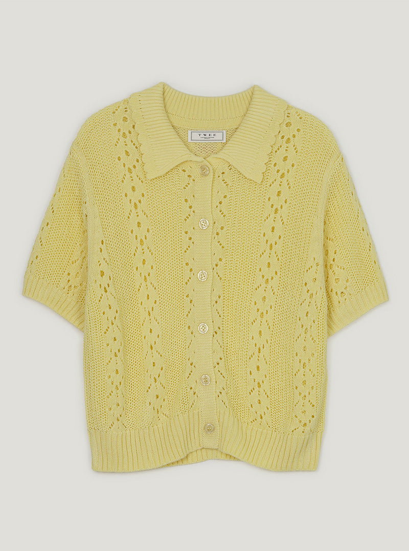 Youd punching collar knit short sleeve cardigan