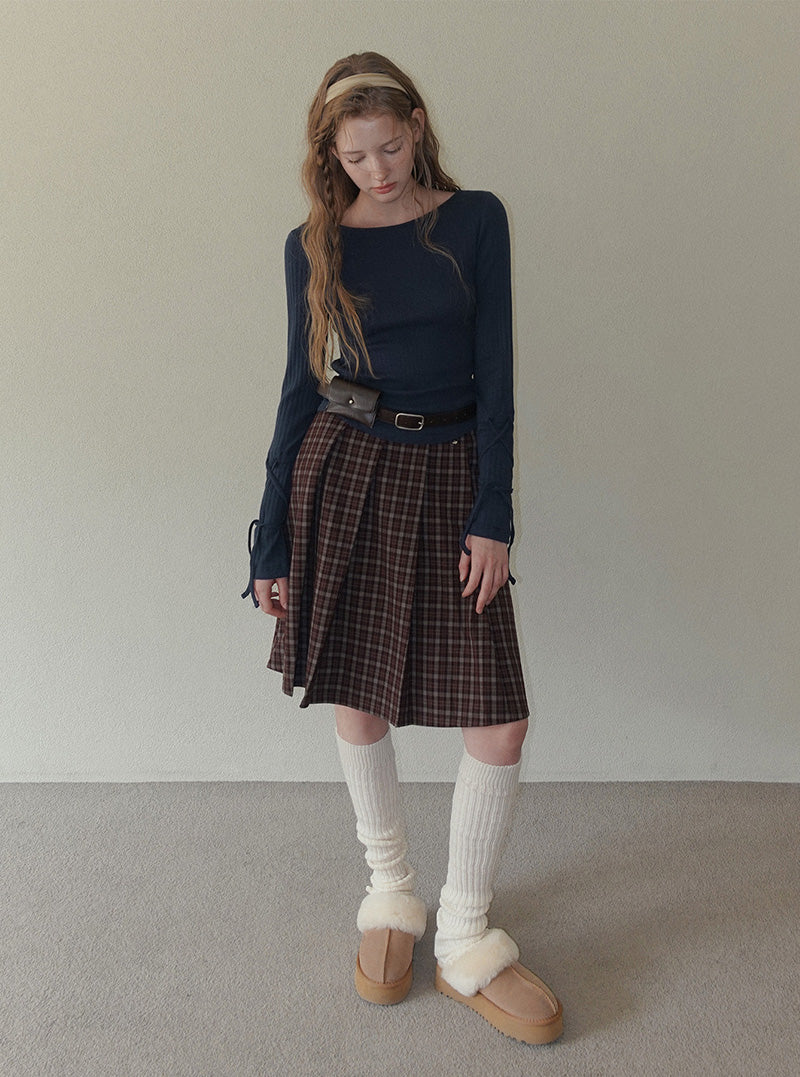 Wintz check pleated midi skirt