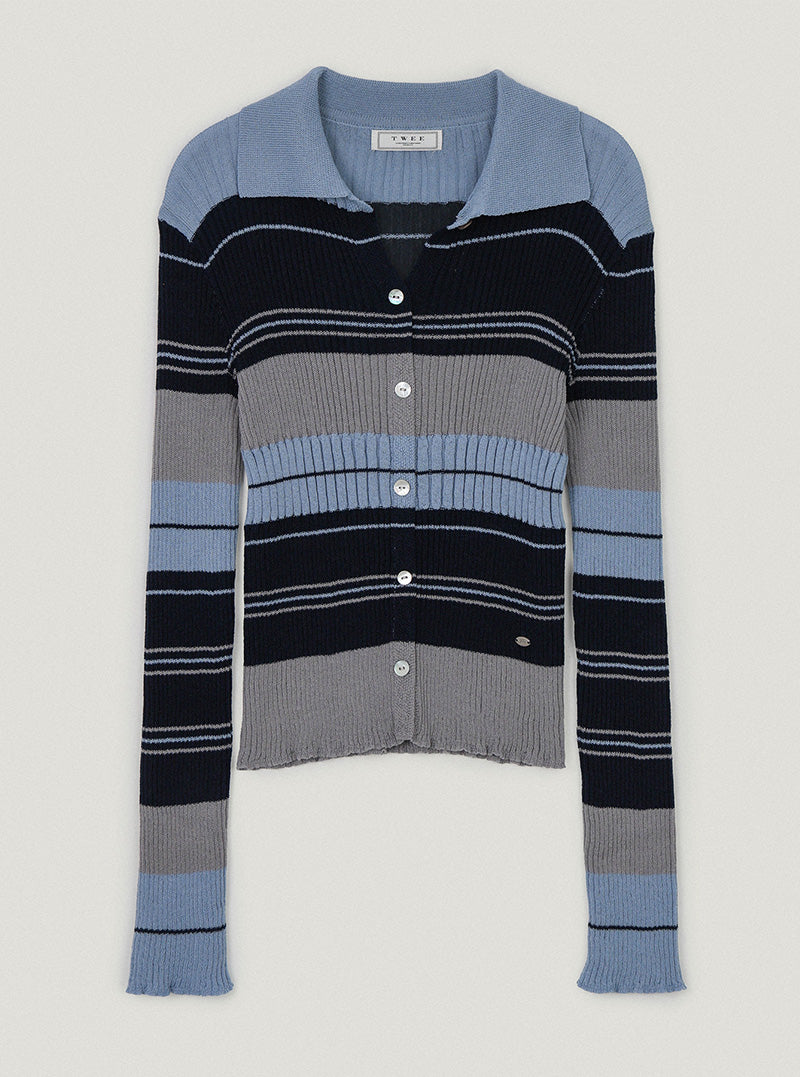 Kiton irregular ribbed stripe collar long sleeve knit