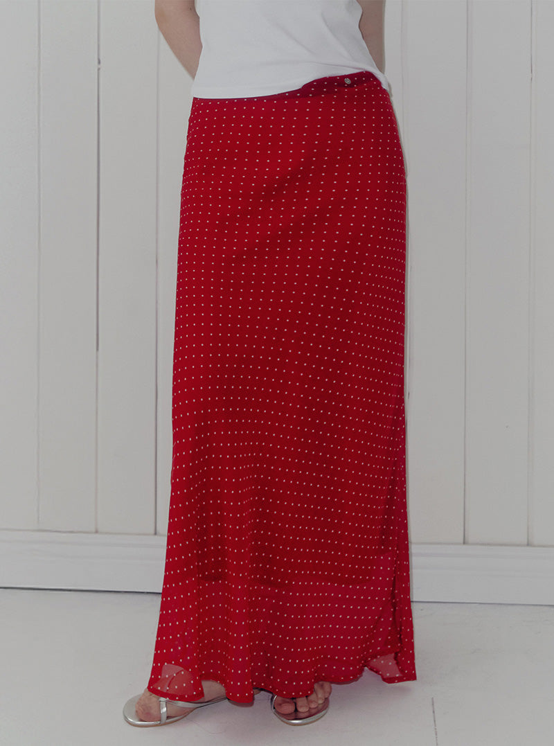 Melo dot banding maxi long skirt