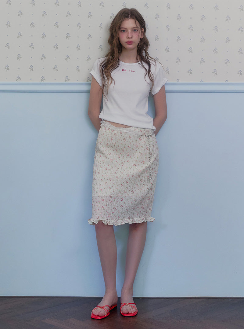 Lundi flower wrinkle midi skirt