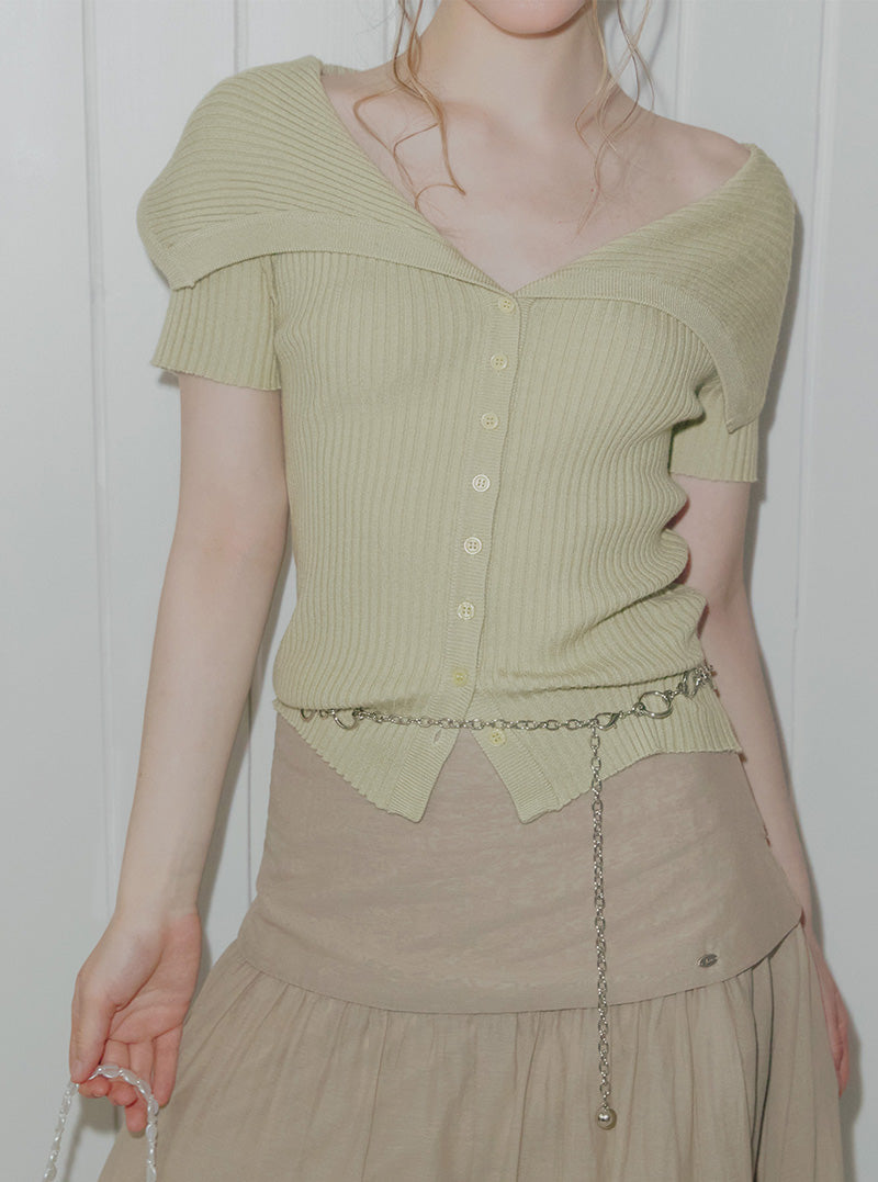 Neron off ribbed knit short sleeve cardigan