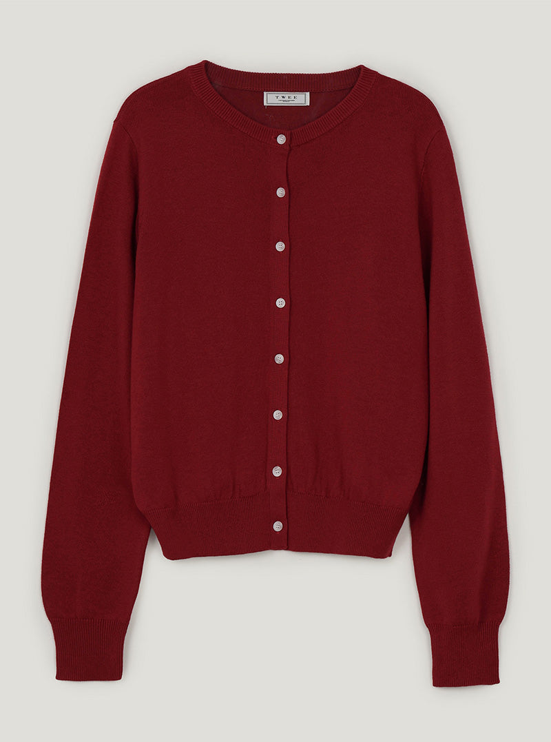 Ichen basic round neck knit long sleeve cardigan