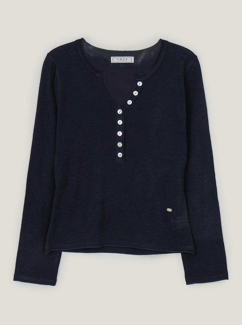 Kidit button V-neck long sleeve knit