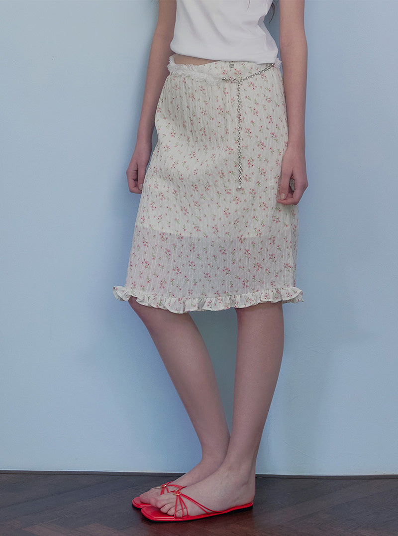 Lundi flower wrinkle midi skirt