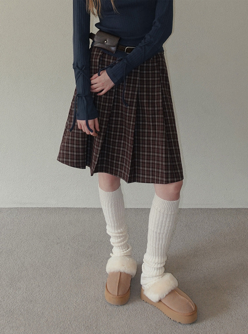 Wintz check pleated midi skirt
