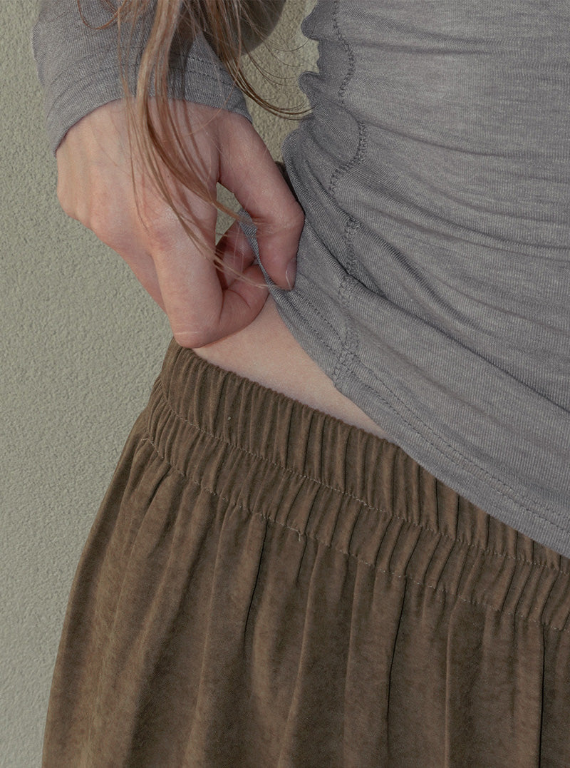 Ridil suede frill flare long skirt