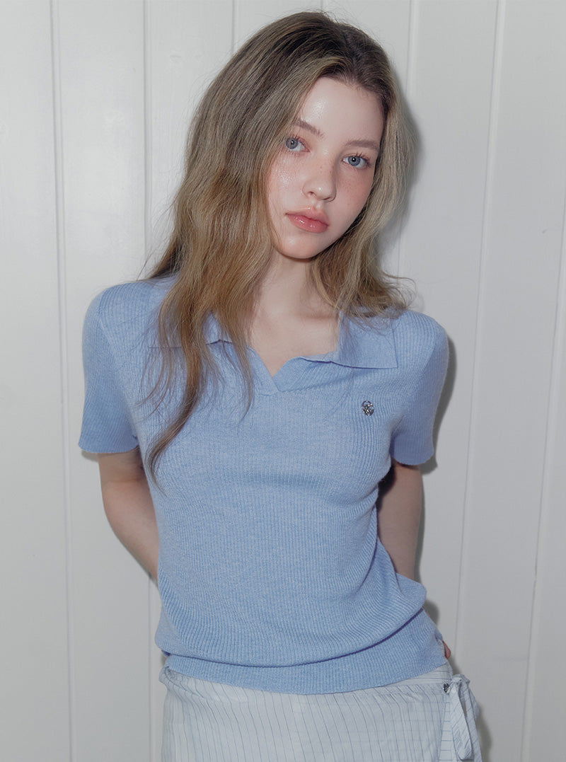 Rildin open collar short sleeve knit