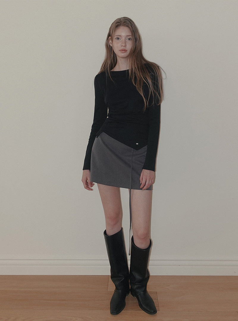 Siter asymmetrical shirring long sleeve T-shirt