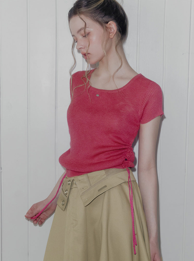 Lilpin shirring square short sleeve knit