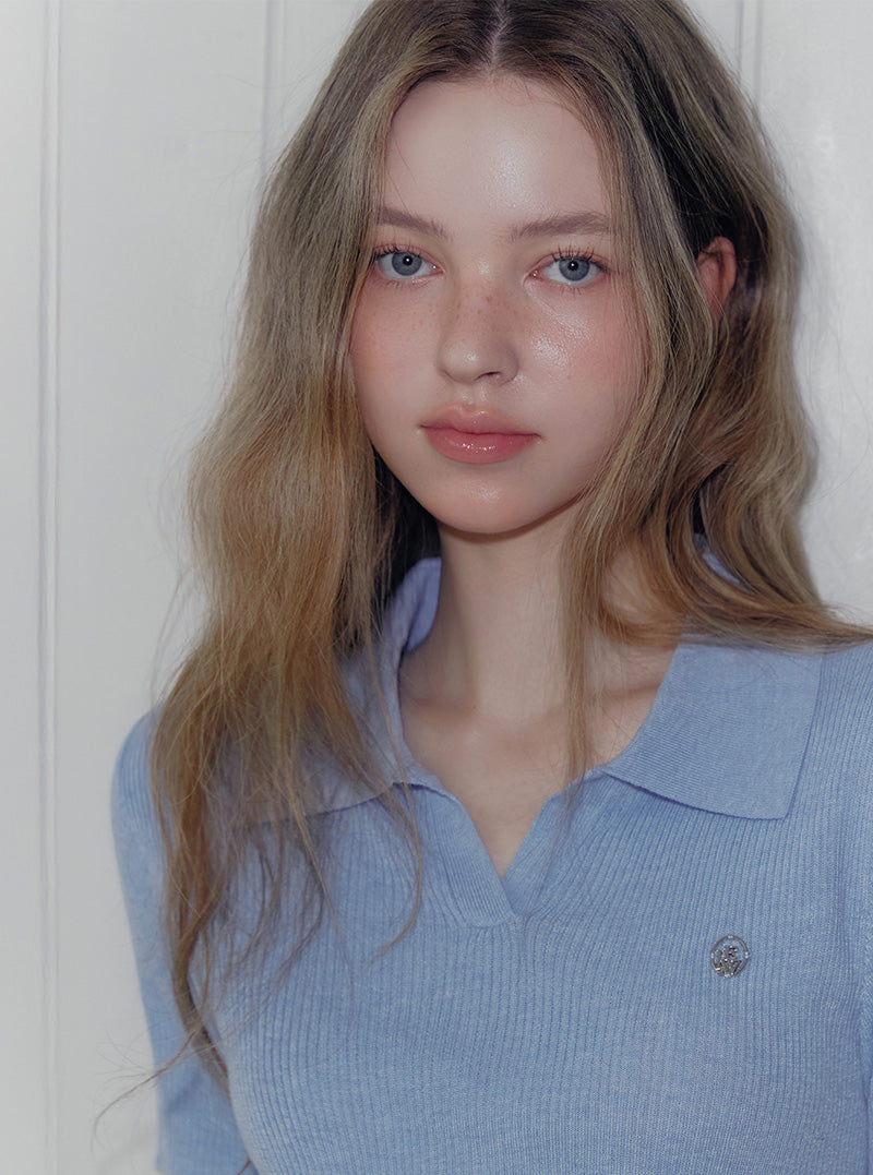 Rildin open collar short sleeve knit