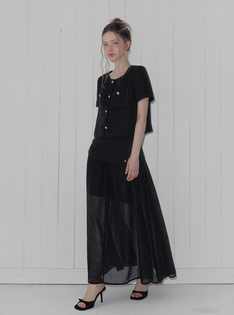 Mels layered flare long skirt