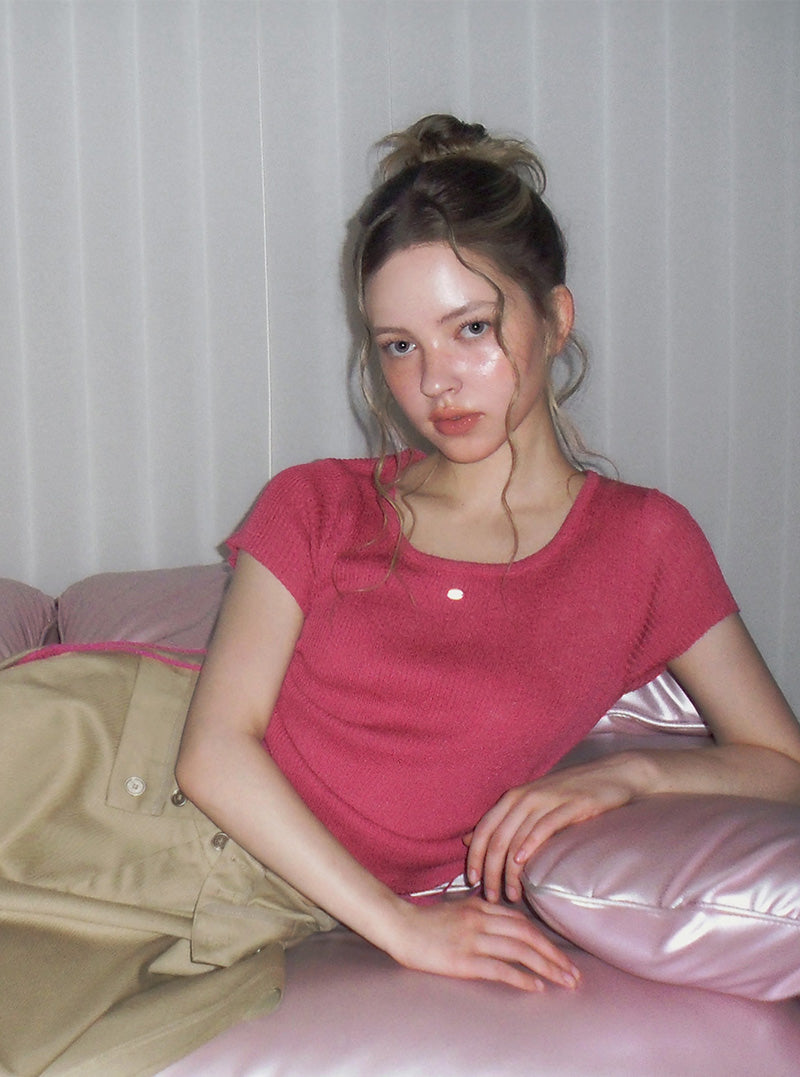 Lilpin shirring square short sleeve knit