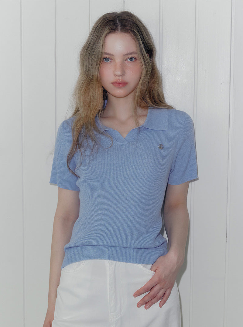 Rildin open collar short sleeve knit