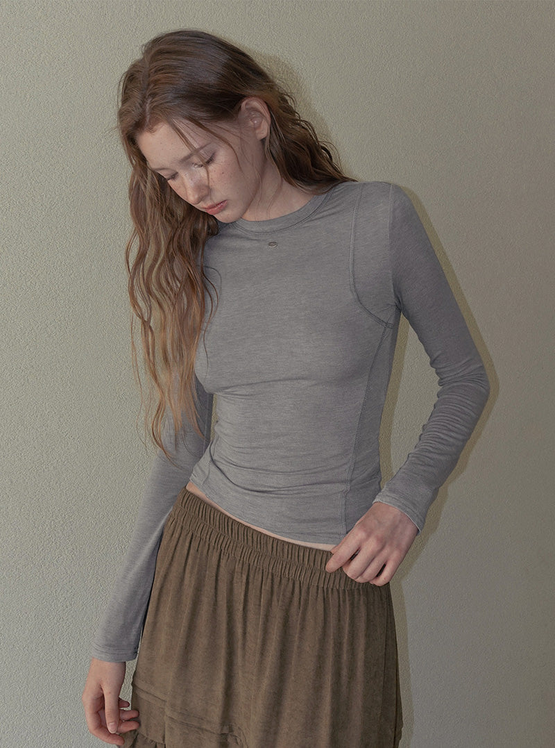 Gat panel round neck long sleeve T-shirt