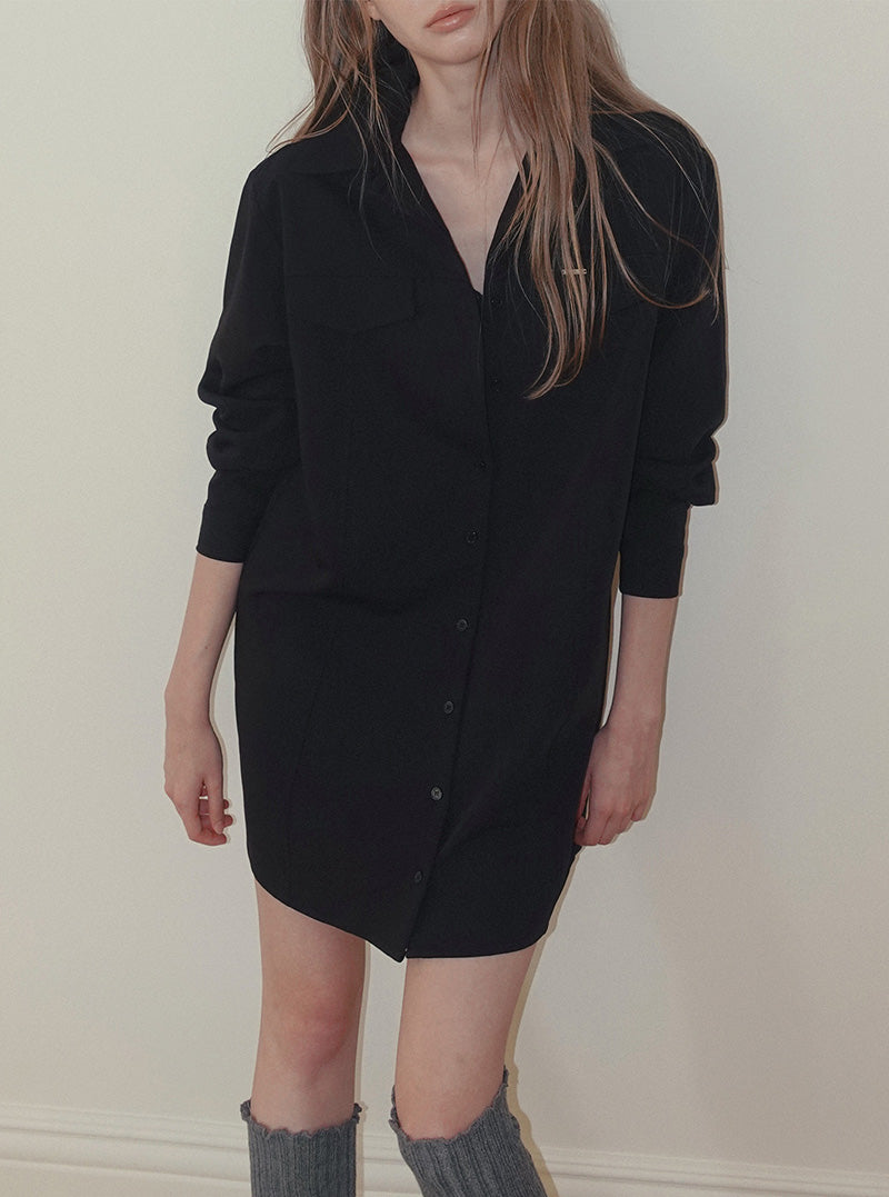 Rink collar shirt dress wrap skirt set