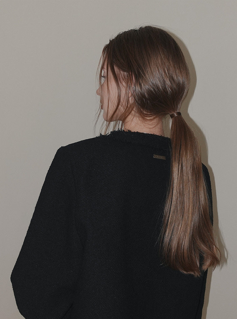 Pilo fringe cropped tweed long sleeve jacket