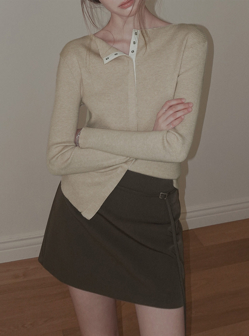 Ollin eyelet button ribbed long sleeve cardigan
