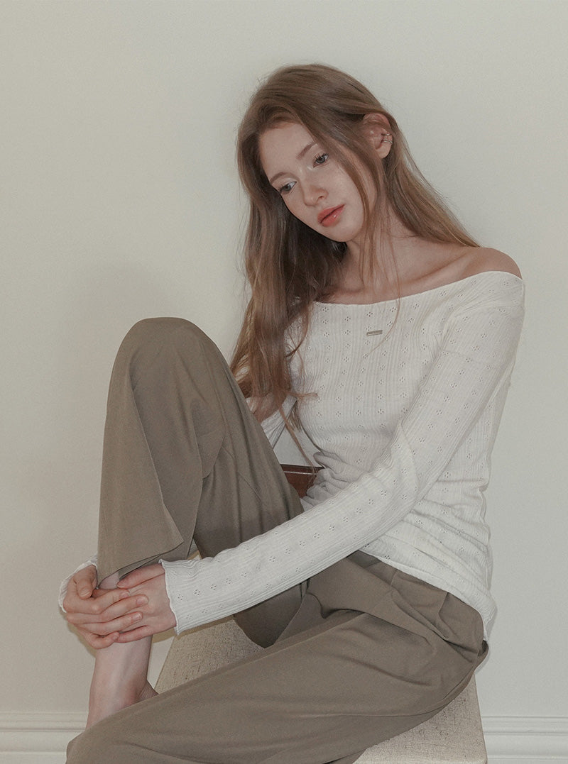Pendil asymmetric button pintuck wide long slacks pants