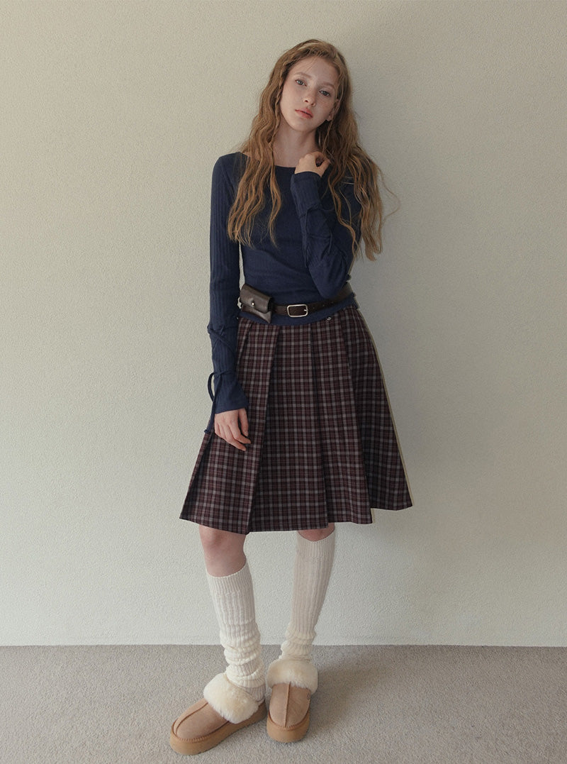 Wintz check pleated midi skirt