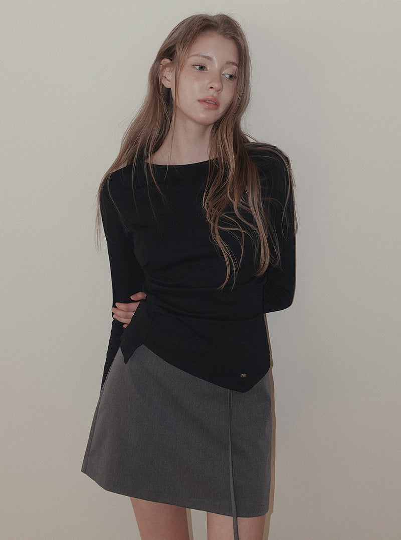 Siter asymmetrical shirring long sleeve T-shirt