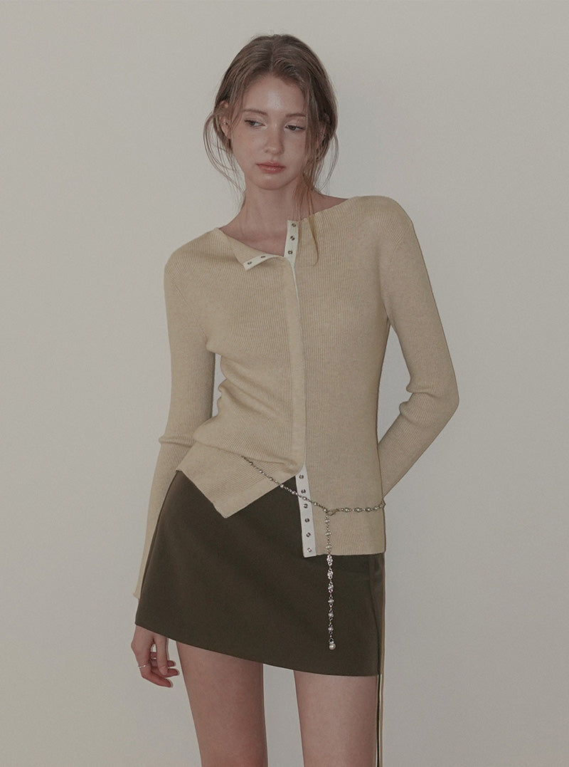 Ollin eyelet button ribbed long sleeve cardigan