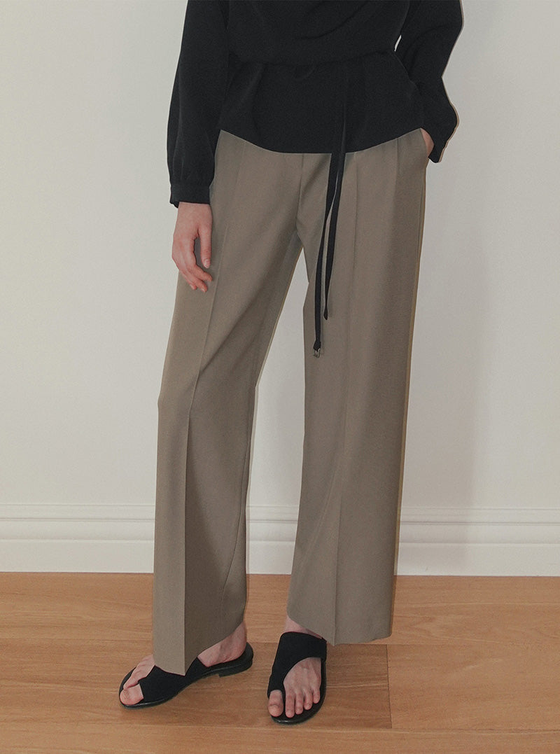 Pendil asymmetric button pintuck wide long slacks pants