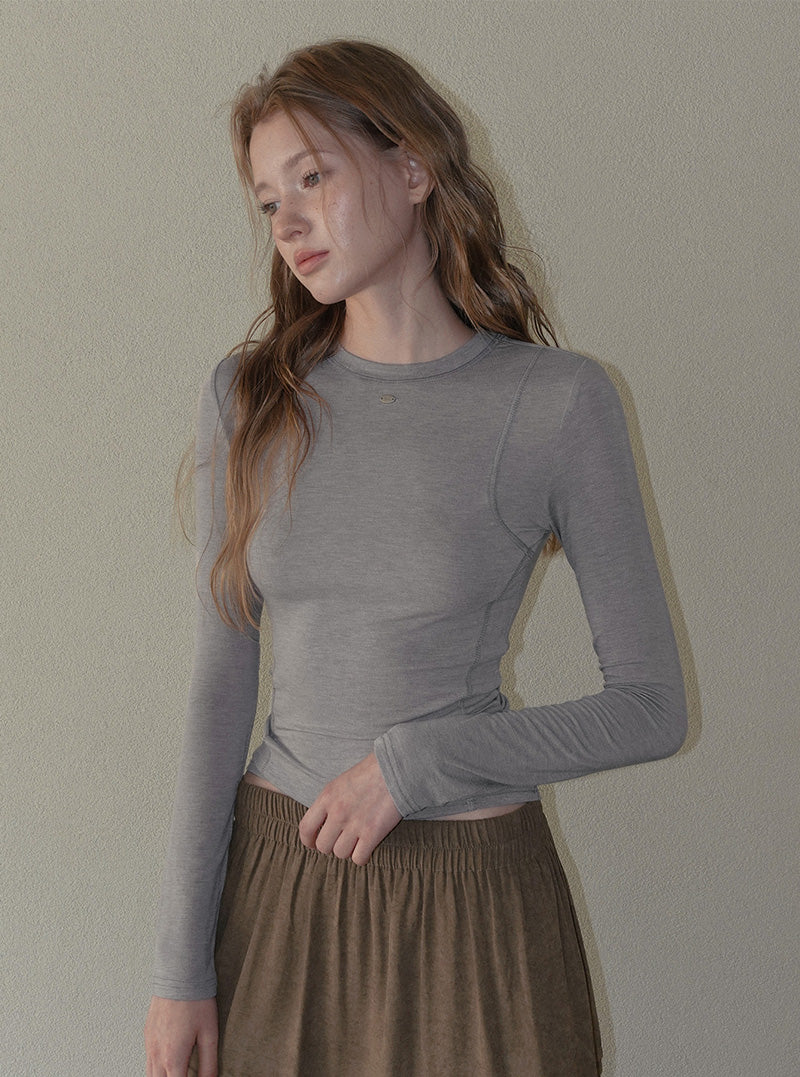Gat panel round neck long sleeve T-shirt