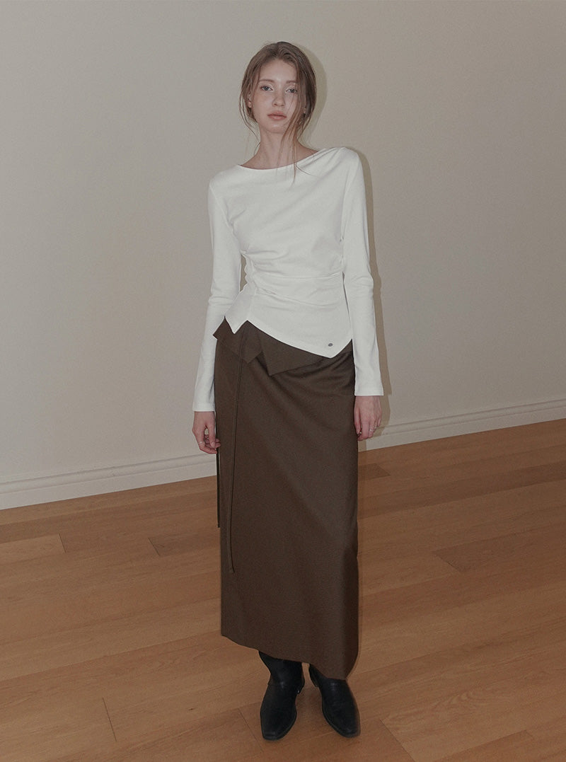 Siter asymmetrical shirring long sleeve T-shirt