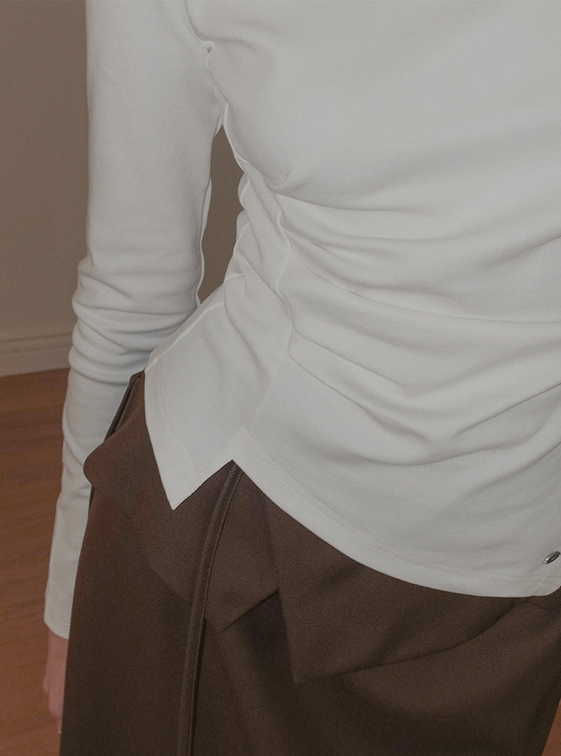 Siter asymmetrical shirring long sleeve T-shirt