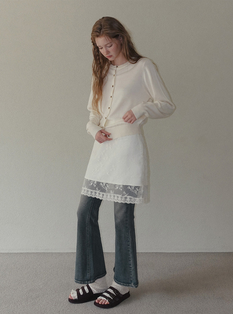 Ichen basic round neck knit long sleeve cardigan