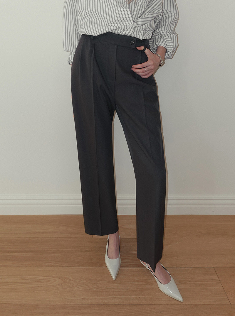 Pendil asymmetric button pintuck wide long slacks pants